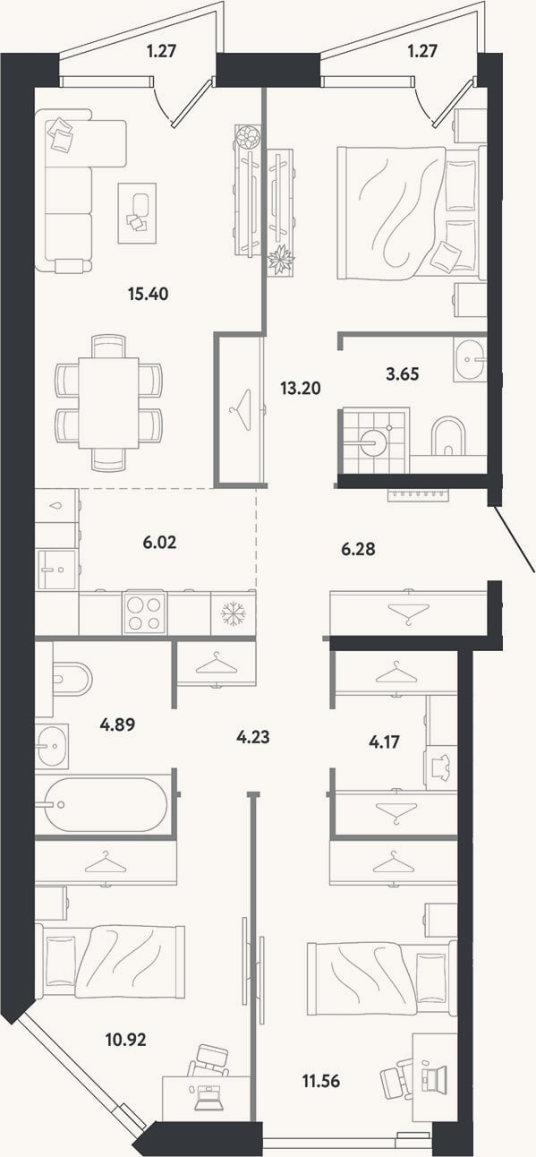 Планировка: 3-к, 80,3 м²