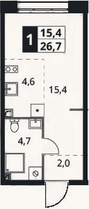 Планировка: Студия, 26,7 м²