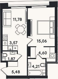 Планировка: 2-к, 46,6 м²