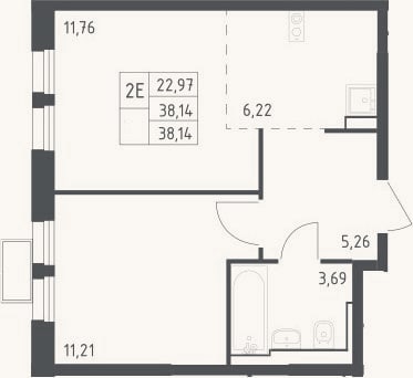 Планировка: 2-к, 38,1 м²