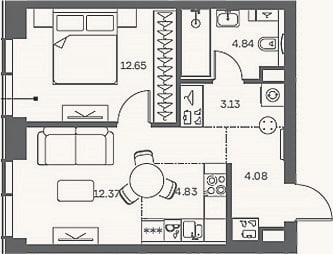 Планировка: 2-к, 41,9 м²