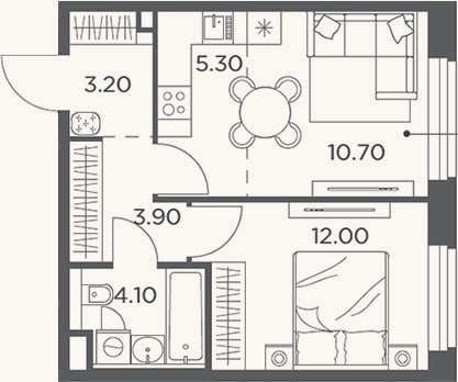 Планировка: 2-к, 39,2 м²