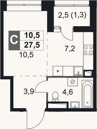 Планировка: Студия, 26,2 м²
