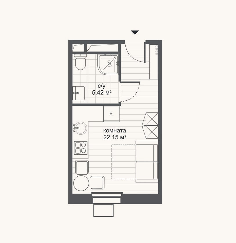 Планировка: Студия, 27,6 м²