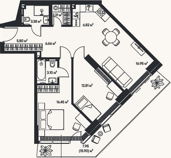 Планировка: 3-к, 74,3 м²