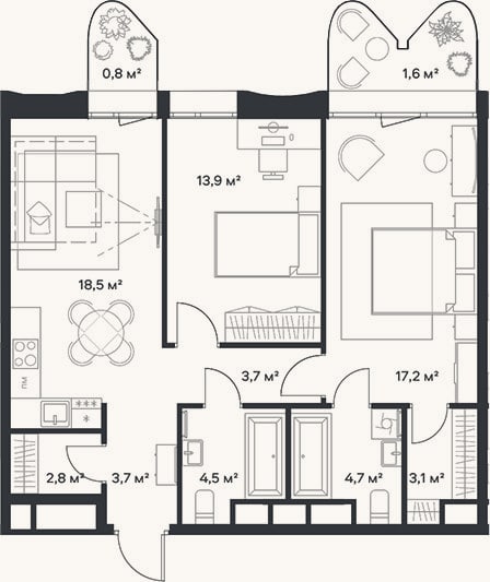 Планировка: 3-к, 72,2 м²