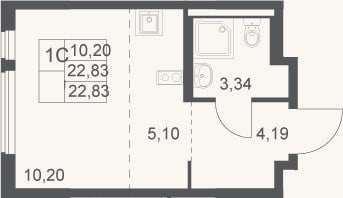 Планировка: Студия, 22,8 м²
