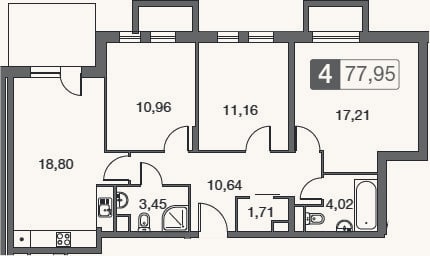 Планировка: 4+ к, 77,8 м²