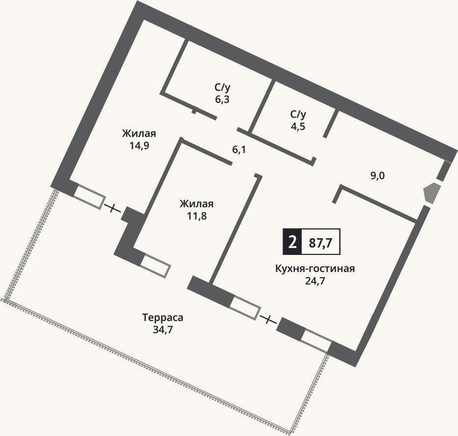 Планировка: 3-к, 77,3 м²