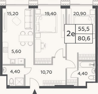 Планировка: 3-к, 80,6 м²
