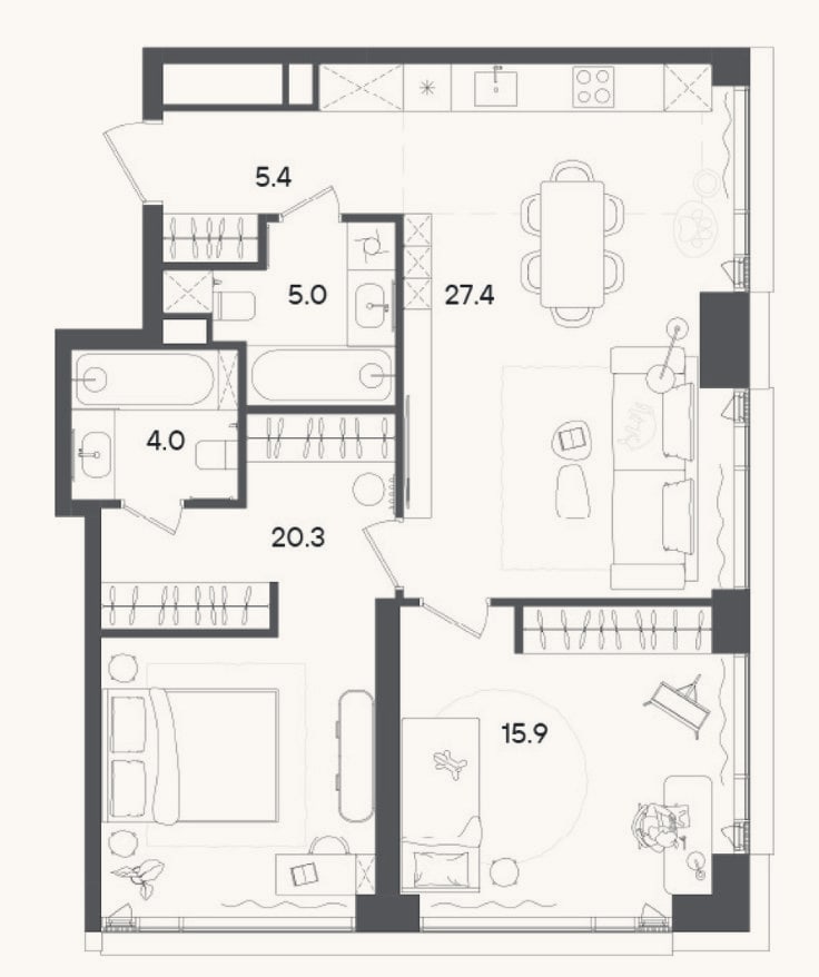 Планировка: 3-к, 78 м²