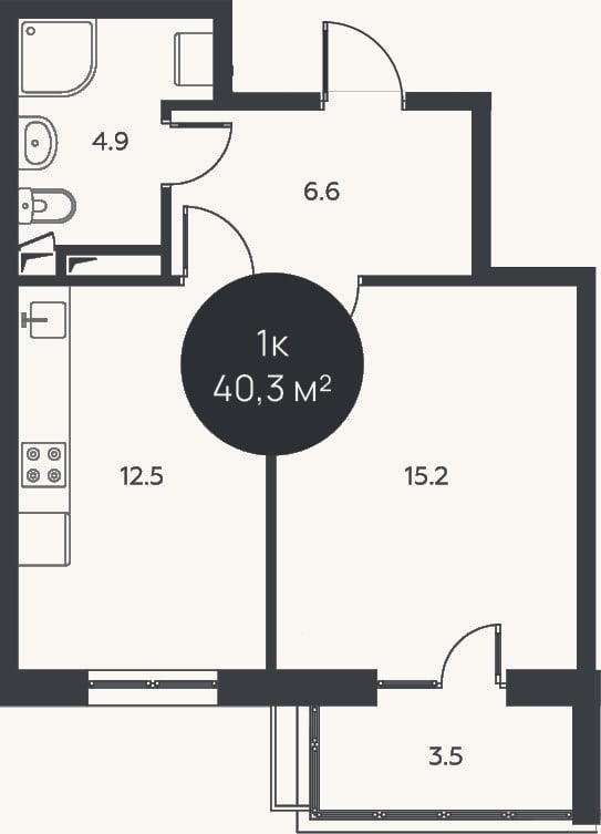 Планировка: 1-к, 39,2 м²