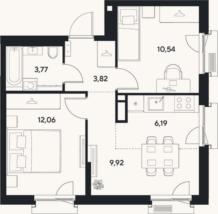Планировка: 3-к, 46,3 м²