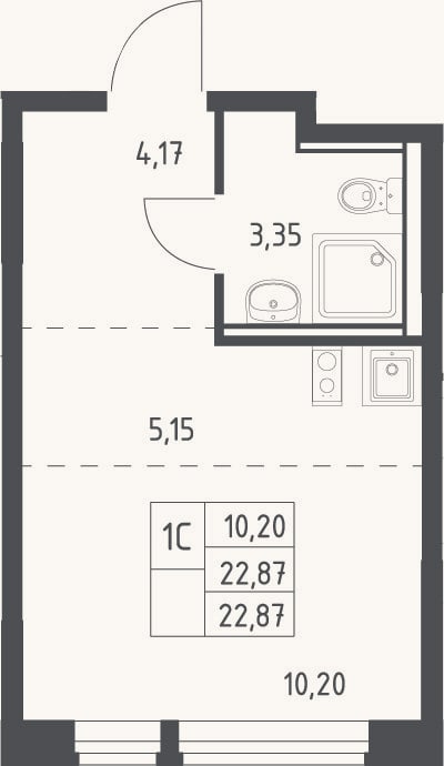 Планировка: Студия, 22,9 м²