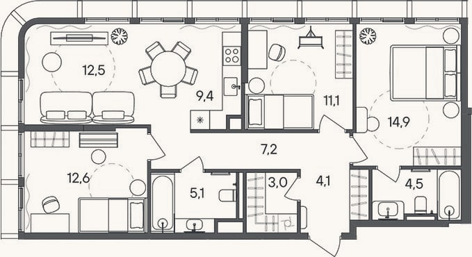 Планировка: 4+ к, 84,4 м²