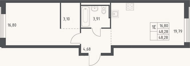 Планировка: 2-к, 48,3 м²