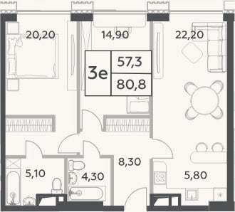 Планировка: 3-к, 80,8 м²