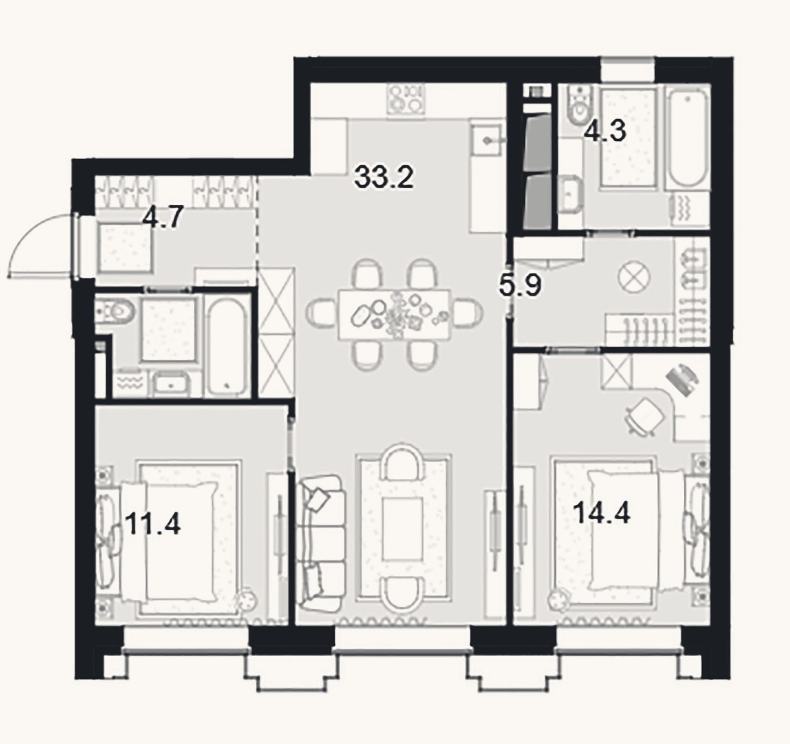 Планировка: 2-к, 80 м²