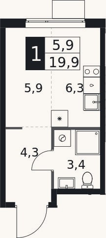 Планировка: Студия, 19,9 м²