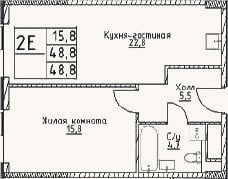 Планировка: 2-к, 48,8 м²