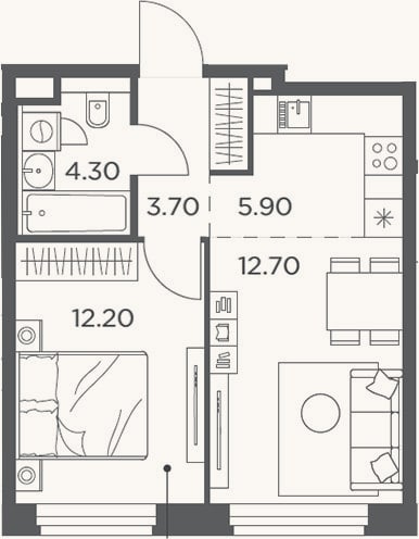 Планировка: 2-к, 38,8 м²