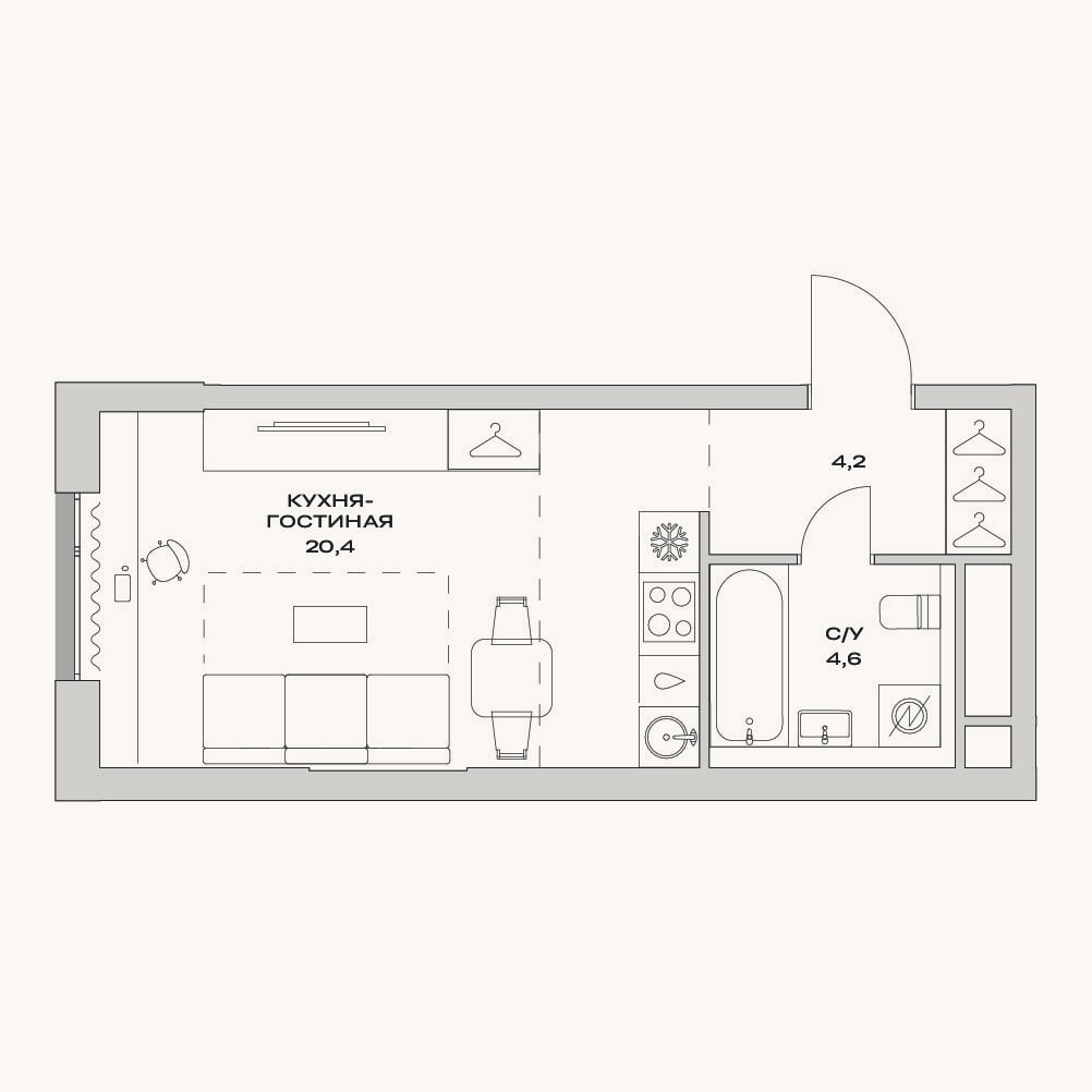 Планировка: Студия, 29,2 м²