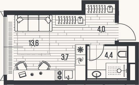 Планировка: Студия, 25,7 м²