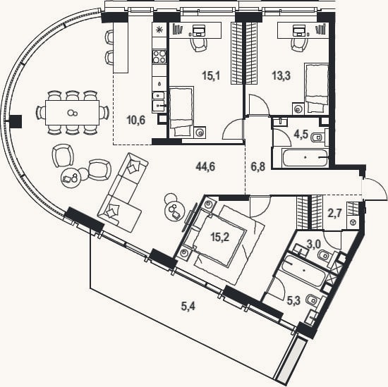 Планировка: 4+ к, 121,1 м²