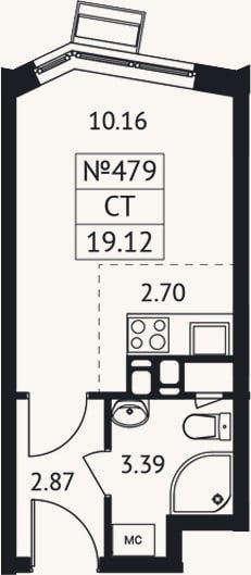 Планировка: Студия, 19,1 м²