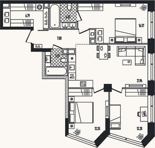 Планировка: 4+ к, 85 м²