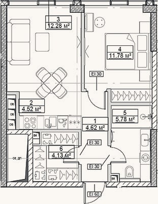 Планировка: 2-к, 43,1 м²
