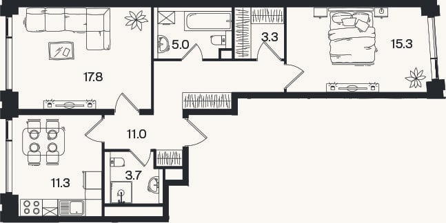 Планировка: 2-к, 67,4 м²