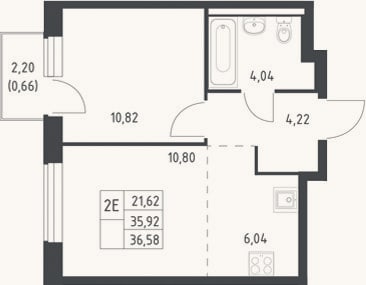 Планировка: 2-к, 35,9 м²