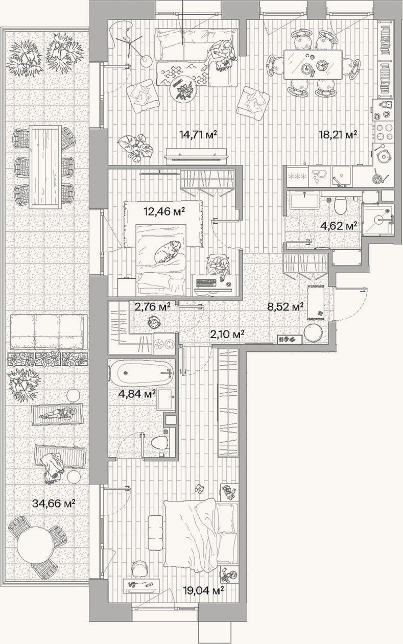 Планировка: 3-к, 87,3 м²