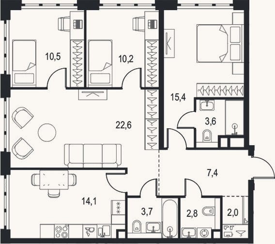 Планировка: 4+ к, 92,3 м²