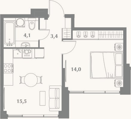 Планировка: 2-к, 37 м²