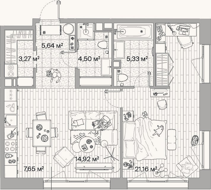 Планировка: 2-к, 62,5 м²