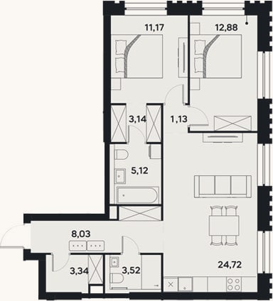 Планировка: 3-к, 73,1 м²