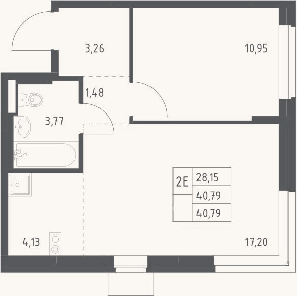 Планировка: 2-к, 40,8 м²