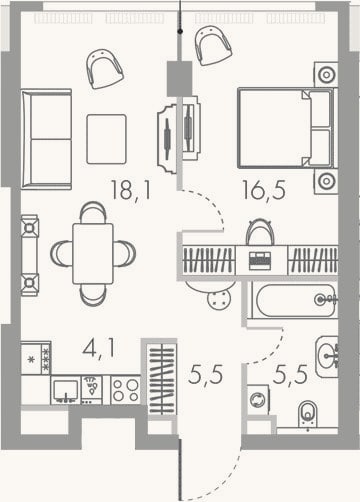 Планировка: 2-к, 49,7 м²