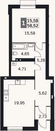 Планировка: 2-к, 58,5 м²