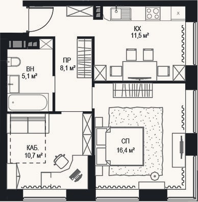 Планировка: 2-к, 53 м²