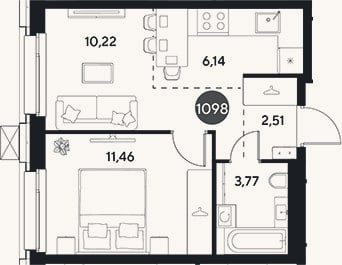 Планировка: 2-к, 34,1 м²