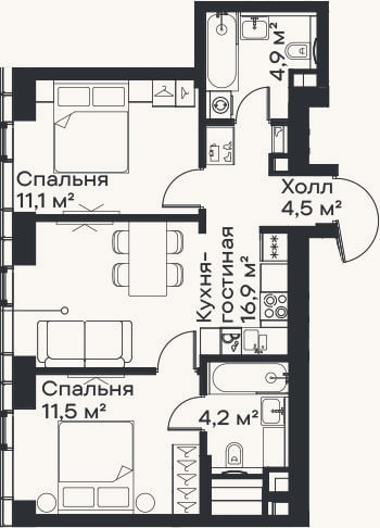 Планировка: 3-к, 53,1 м²