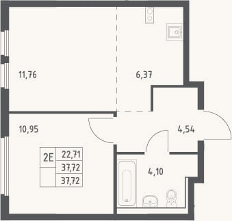 Планировка: 2-к, 37,7 м²