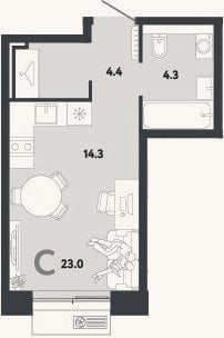 Планировка: Студия, 23 м²