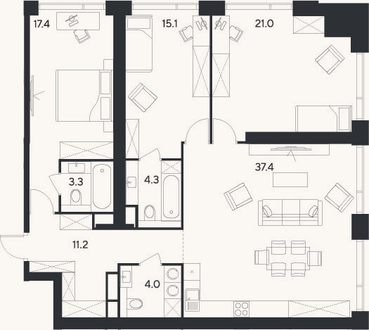 Планировка: 4+ к, 113,7 м²