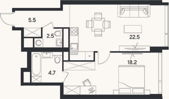 Планировка: 2-к, 53,4 м²
