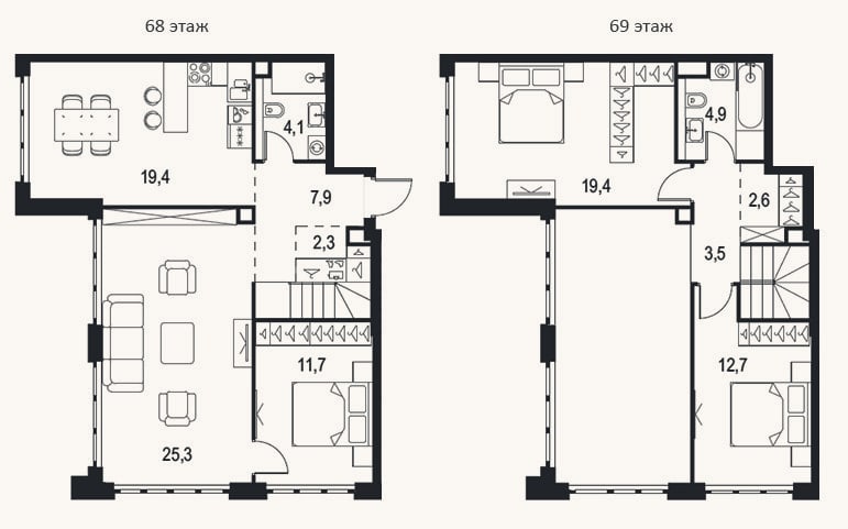 Планировка: 4+ к, 113,8 м²