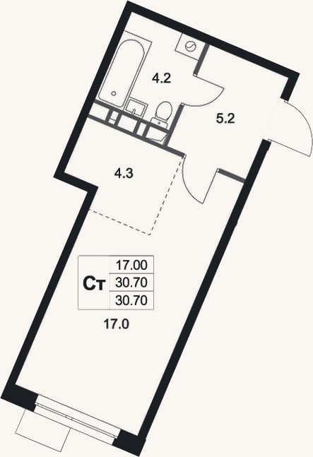 Планировка: Студия, 30,7 м²